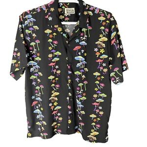 Good Vibes Shirt, Men's Size XL, Black, Short Sleeve Button Up Mushrooms Flower